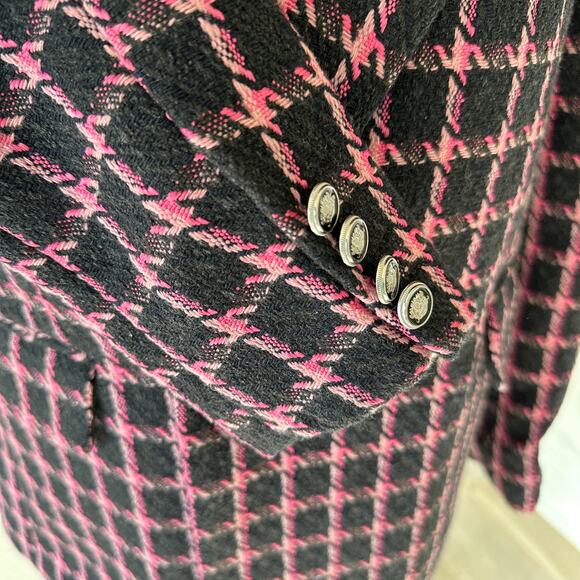 RACHEL ZOE | Pink Black Double-Breasted Check Wool Blend Blazer NEW Size Small - Picture 9 of 14